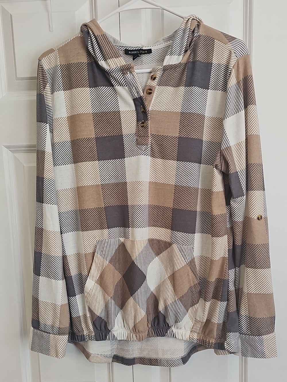 Robert Louis Striped Beige and Gray Hooded Shirt
